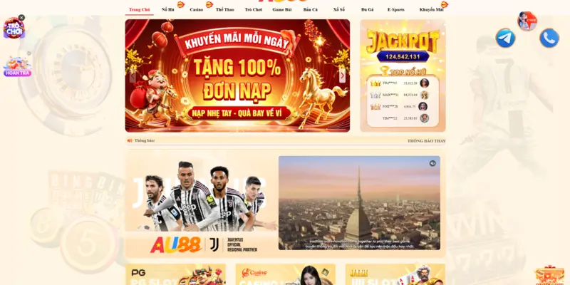 Trang chủ AU88 – giao diện và khu vực Jackpot